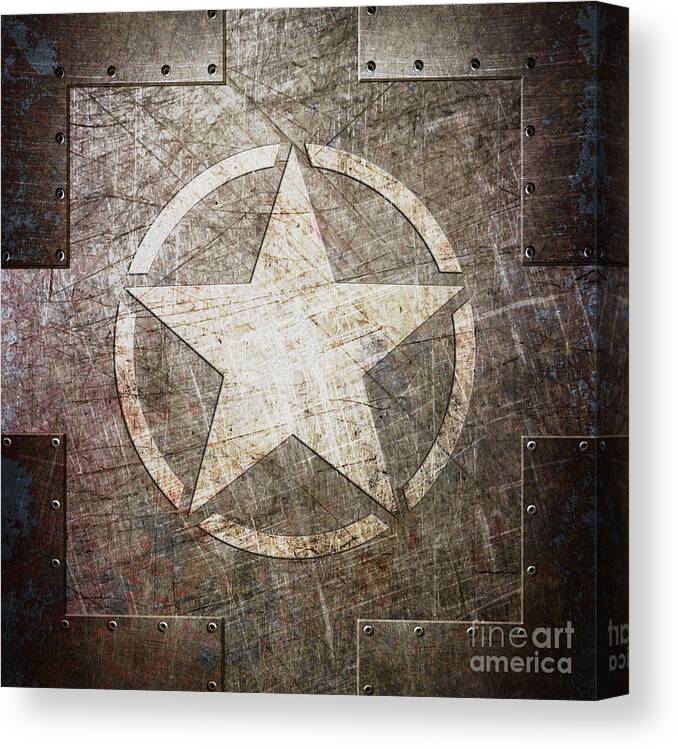 Army Canvas Print featuring the digital art Army Star on Steel by Fred Ber