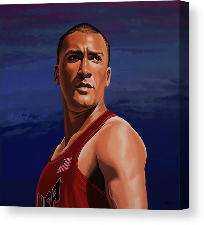 Ashton Eaton Canvas Print featuring the painting Ashton Eaton Painting by Paul Meijering