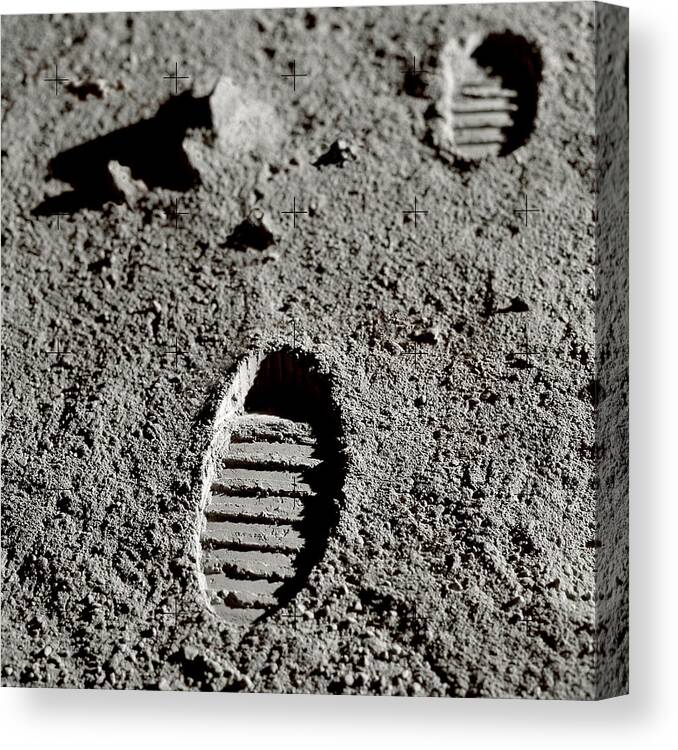 Bootprint Canvas Print featuring the photograph Astronaut Footprints On The Moon by Detlev Van Ravenswaay
