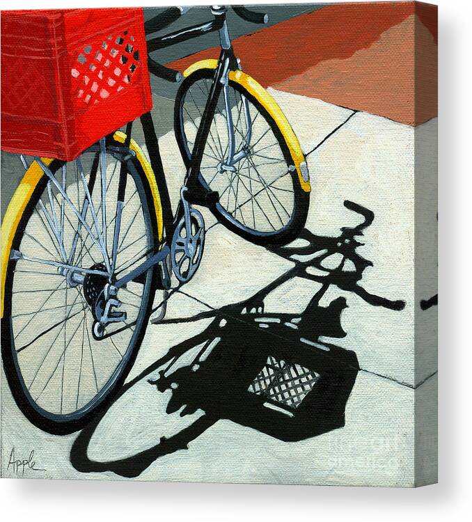 Bicycle Canvas Print featuring the painting At the Grocery by Linda Apple
