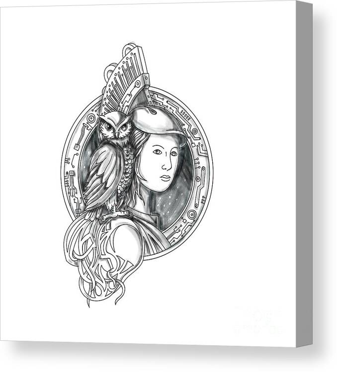 Athena with Owl on Shoulder Electronic Circuit Circle Tattoo Canvas Print /  Canvas Art by Aloysius Patrimonio - Fine Art America