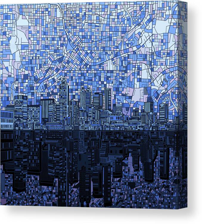 Atlanta Canvas Print featuring the digital art Atlanta Skyline Abstract Navy Blue by Bekim M