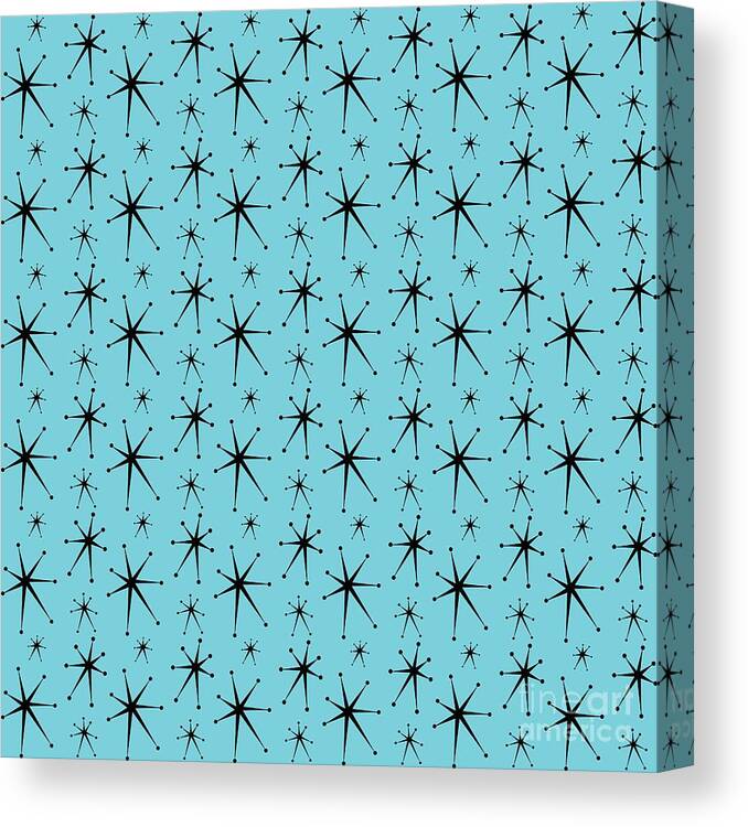  Canvas Print featuring the digital art Atomic Starburst in Turquoise by Donna Mibus