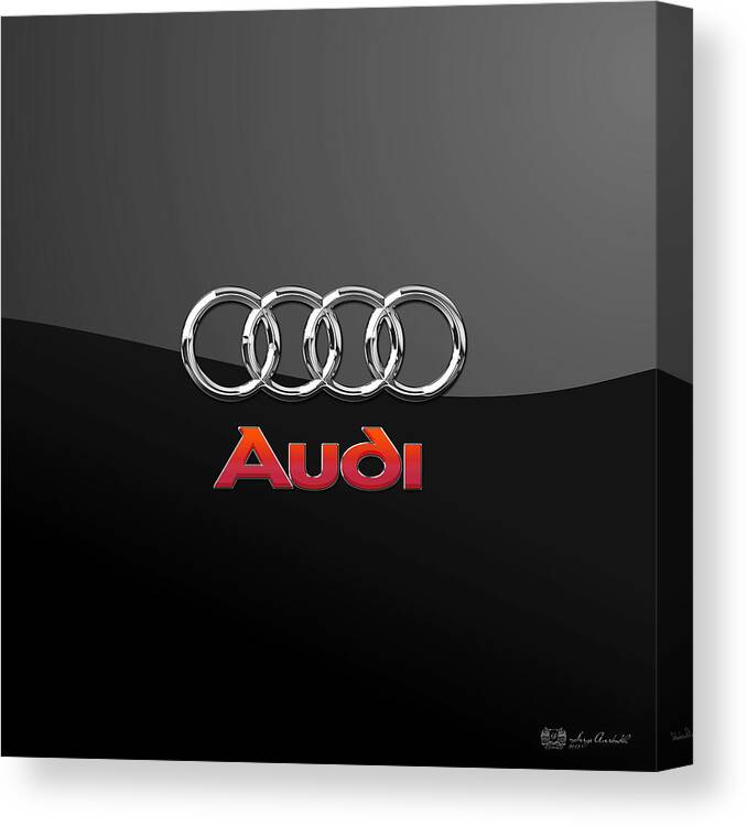 'wheels Of Fortune' Collection By Serge Averbukh Canvas Print featuring the photograph Audi 3 D Badge on Black by Serge Averbukh