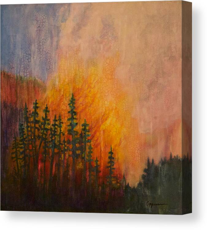 Fire Canvas Print featuring the painting August in Montana by Tonja Opperman