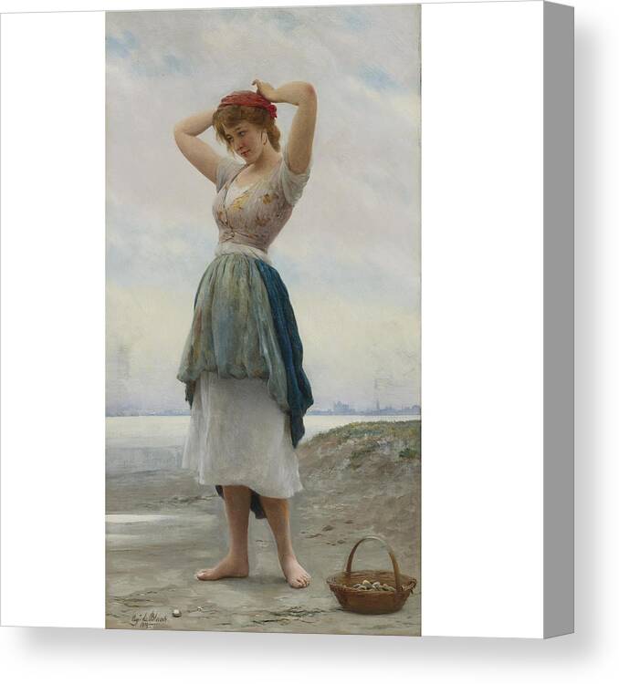 Eugen Von Blaas 1843-1931 Austrian On The Beach Canvas Print featuring the painting Austrian On The Beach by Eugen von Blaas