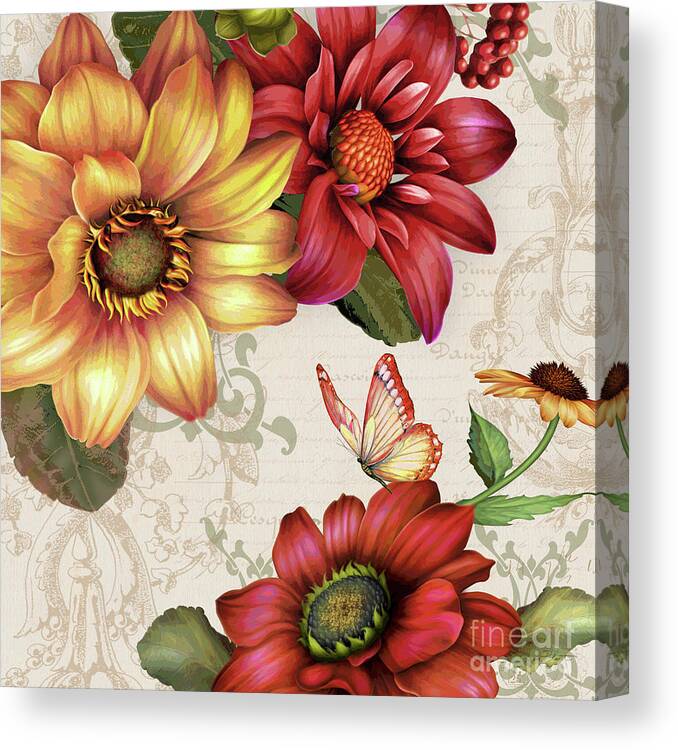 Florals. Flower Canvas Print featuring the painting Autumn Bouquet-F by Jean Plout