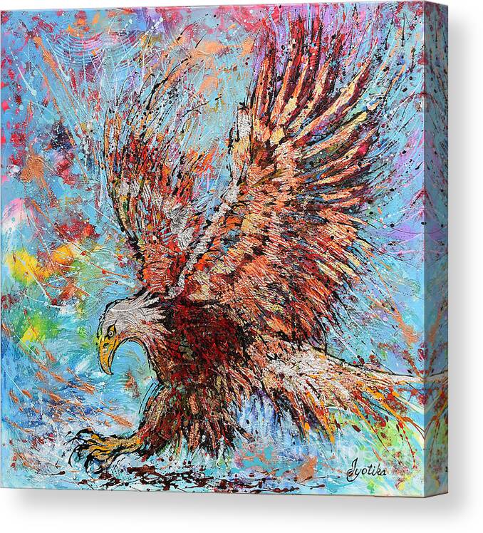 Bald Eagle Canvas Print featuring the painting Bald Eagle Hunting by Jyotika Shroff