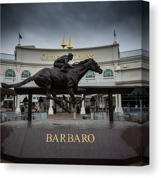 Barbaro Canvas Print featuring the photograph Barbaro Statue at Gate 1 by Kelly VanDellen