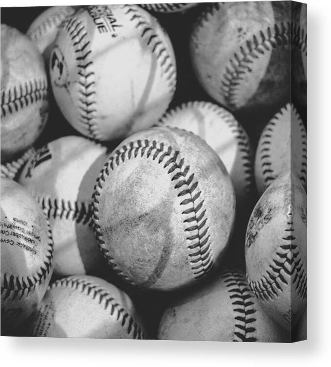 Practice Makes Perfect Canvas Print featuring the photograph Baseballs In Black And White #2 by Leah McPhail