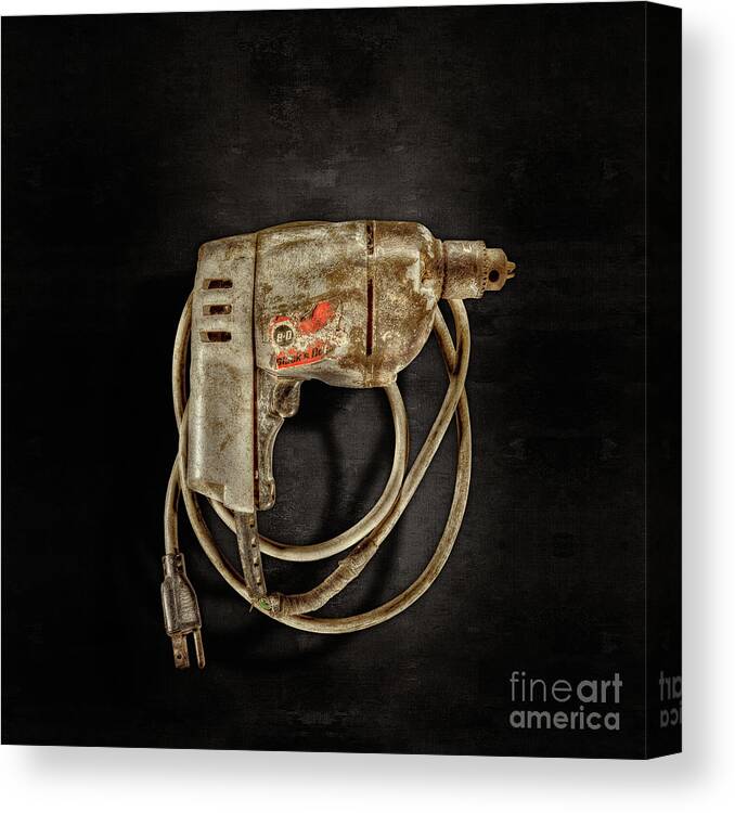 Antique Canvas Print featuring the photograph BD Drill Motor on Black by YoPedro