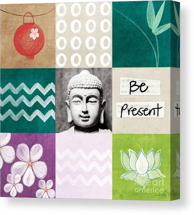 Buddha Canvas Print featuring the mixed media Be Present by Linda Woods