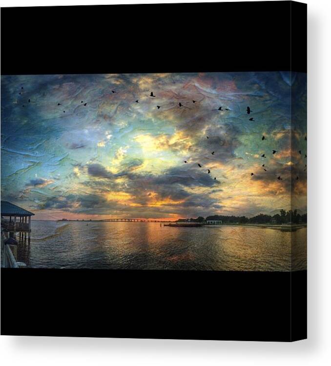 Autostitch Canvas Print featuring the photograph Be Still And Listen #iphone6 #sunset by Joan McCool