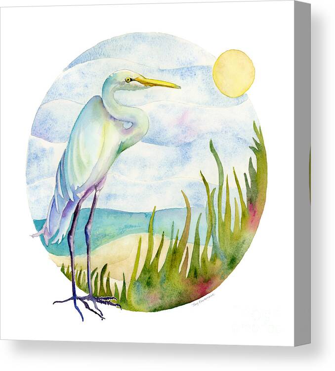 White Bird Canvas Print featuring the painting Beach Heron by Amy Kirkpatrick