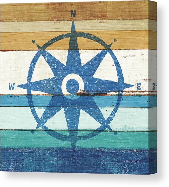 Blue Canvas Print featuring the painting Beachscape Iv Compass by Michael Mullan