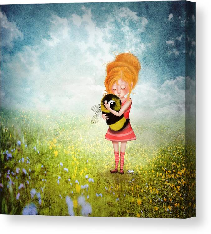 Bee Canvas Print featuring the digital art Bee Hugger by Laura Ostrowski