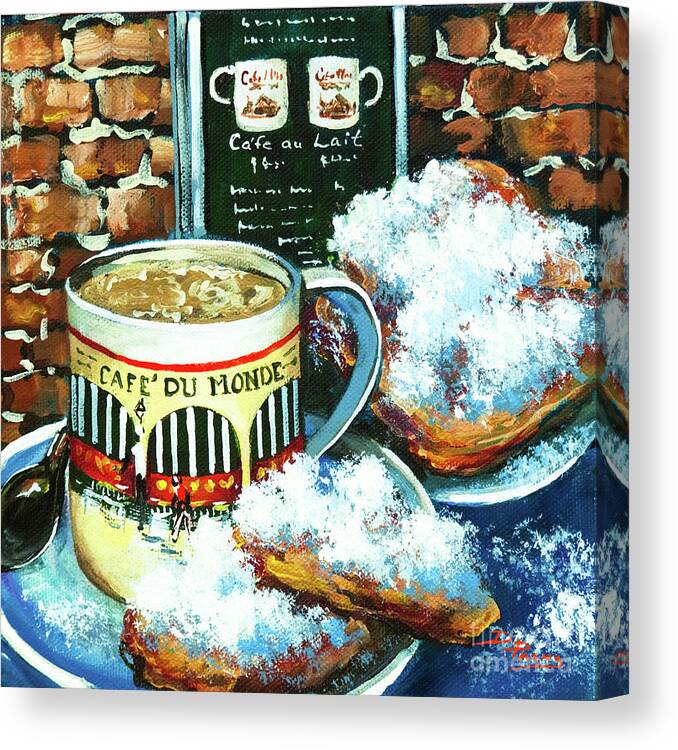 New Orleans Art Canvas Print featuring the painting Beignets and Cafe au Lait by Dianne Parks