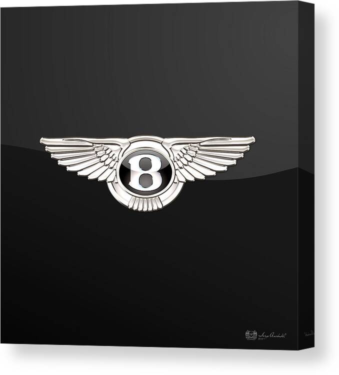 'wheels Of Fortune' By Serge Averbukh Canvas Print featuring the photograph Bentley - 3 D Badge On Black by Serge Averbukh