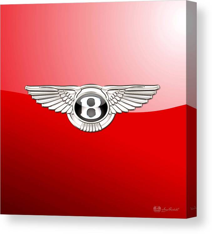 Wheels Of Fortune� Collection By Serge Averbukh Canvas Print featuring the photograph Bentley 3 D Badge on Red by Serge Averbukh