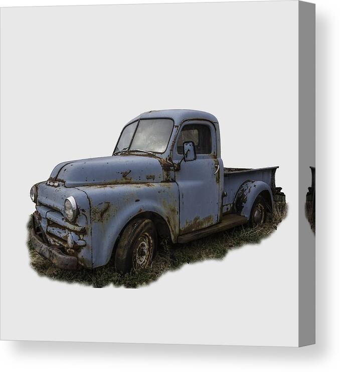 Abandoned Canvas Print featuring the photograph Big Blue Dodge Alone by Debra and Dave Vanderlaan