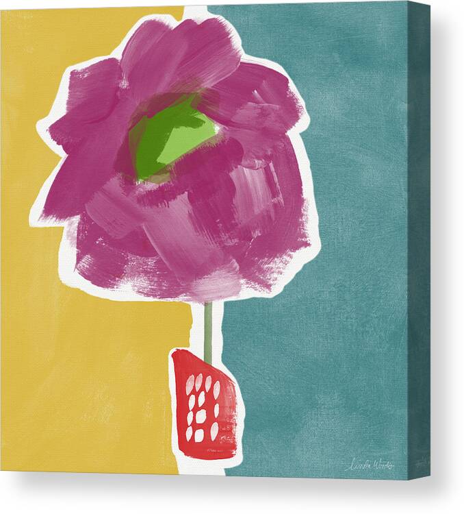 Modern Canvas Print featuring the painting Big Purple Flower in A Small Vase- Art by Linda Woods by Linda Woods