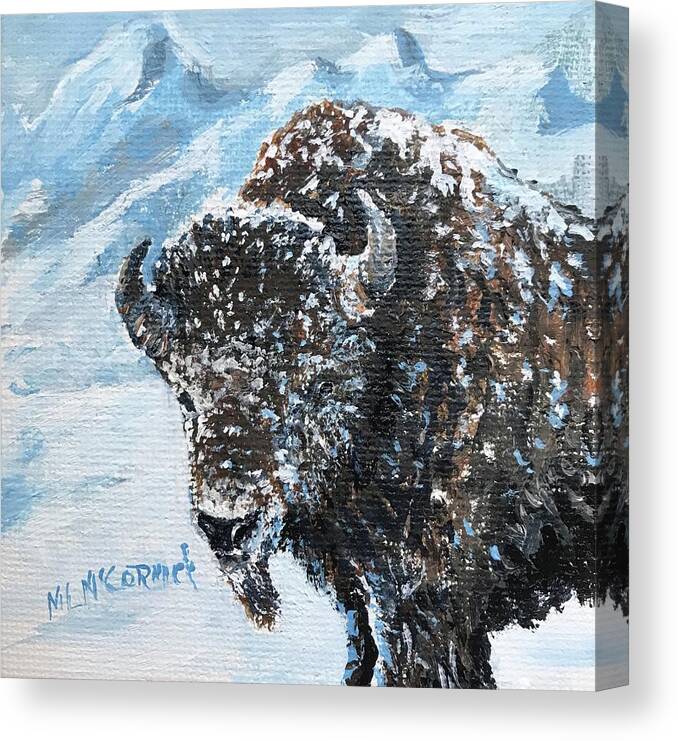 Bison Canvas Print featuring the painting Bison of the Tetons by ML McCormick