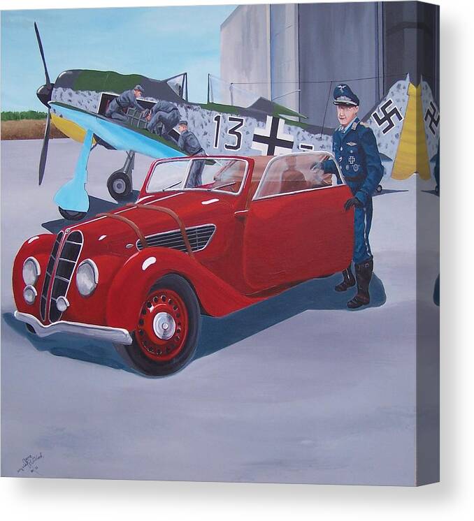 Joseph 'pip Priller Canvas Print featuring the painting Black 13 BMW 327 by Gene Ritchhart