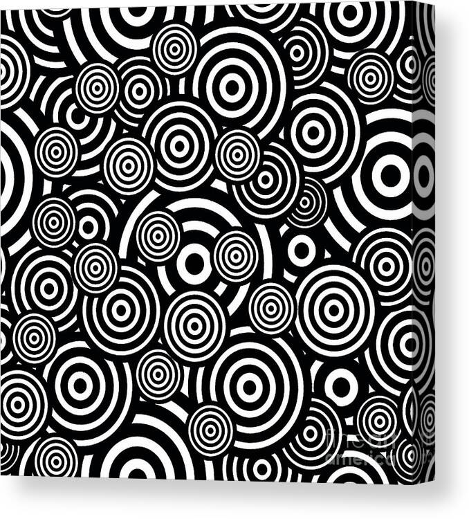 Black Canvas Print featuring the painting Black And White Bullseye Abstract Pattern by Saundra Myles