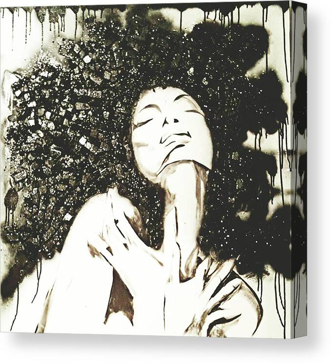 Feminine Euphoria And Expression Big Hair Canvas Print featuring the painting Black and White Euphoria by Femme Blaicasso