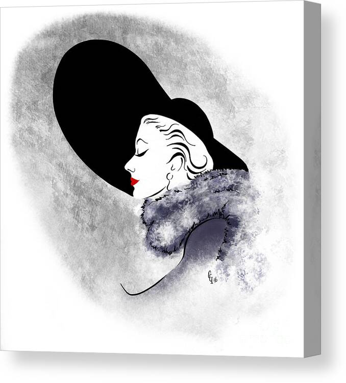 Retro Canvas Print featuring the digital art Black hat red lips by Cindy Garber Iverson