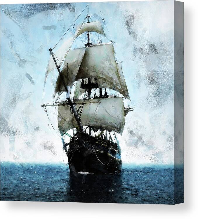 Sail The Ocean Canvas Print featuring the painting Black Sails - 09 by AM FineArtPrints