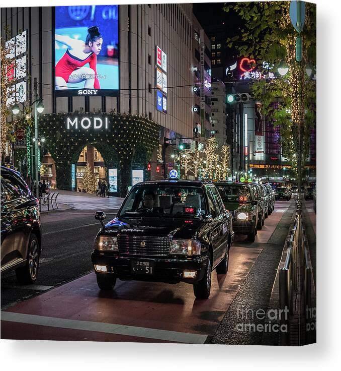 People Canvas Print featuring the photograph Black Taxi in Tokyo, Japan by Perry Rodriguez