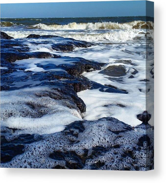 Ocean Canvas Print featuring the photograph Blackrock Beach #beach #nature #rocks by Karen Breeze