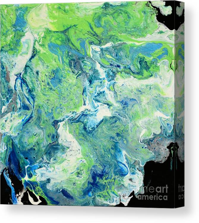 Green Canvas Print featuring the painting Blue and Green Vibrations by Shelly Tschupp