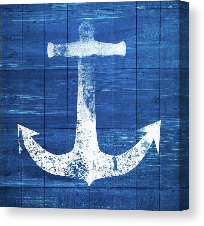 Anchor Canvas Print featuring the mixed media Blue and White Anchor- Art by Linda Woods by Linda Woods