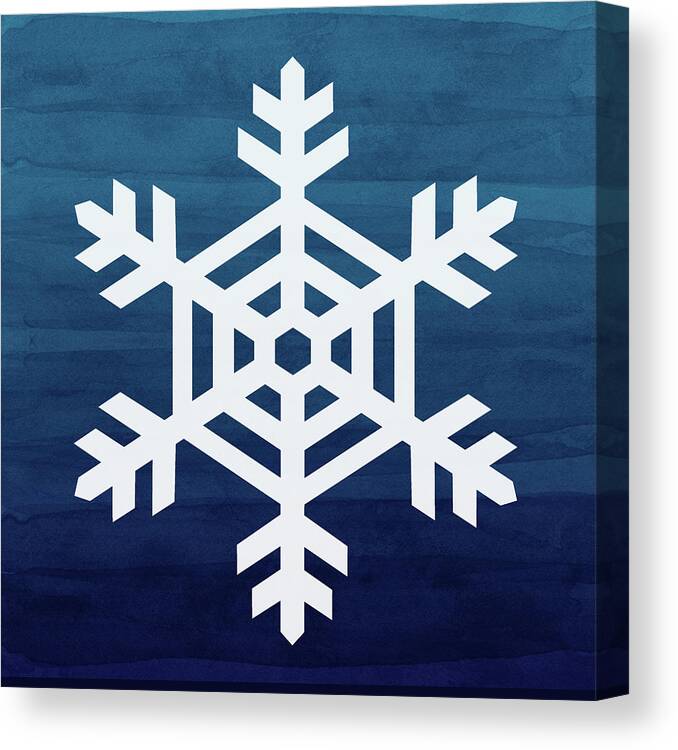 Snowflake Canvas Print featuring the mixed media Blue and White Snowflake- Art by Linda Woods by Linda Woods