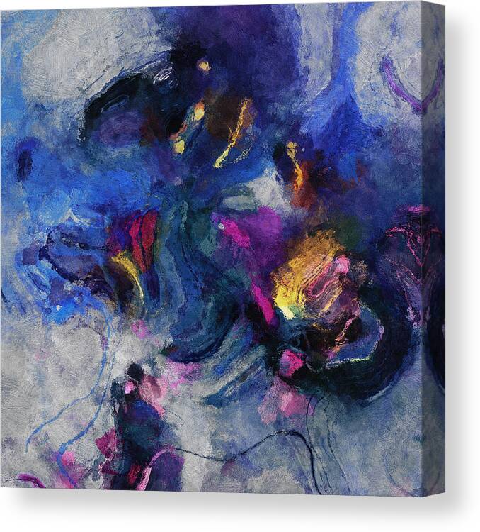 Abstract Canvas Print featuring the painting Blue and Yellow Minimalist / Abstract Painting by Inspirowl Design