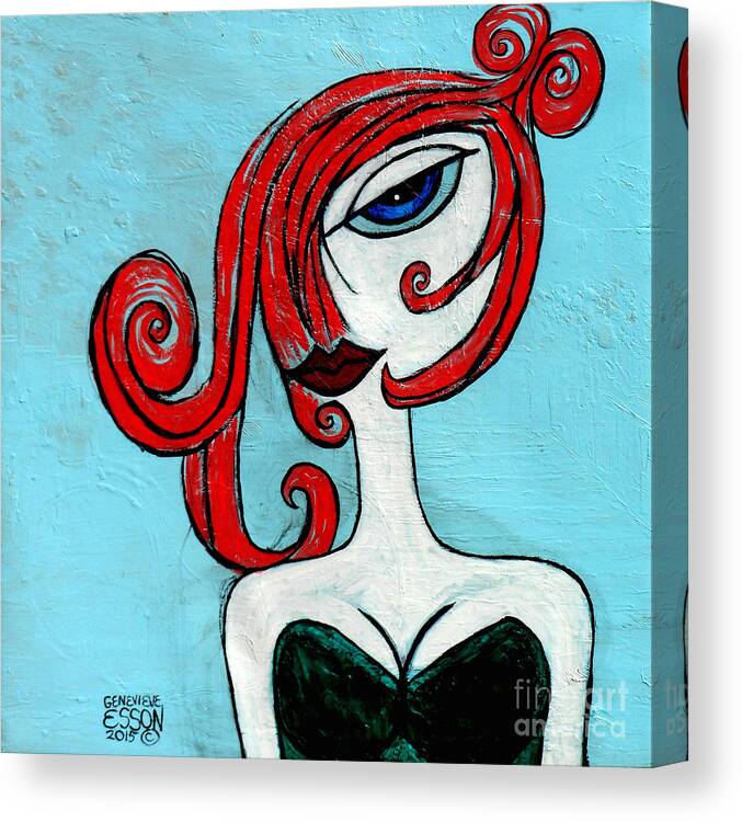 Girl Canvas Print featuring the painting Blue Eyed Redhead In Green Dress by Genevieve Esson
