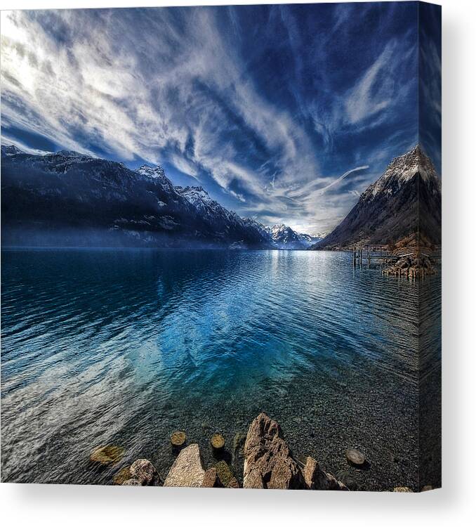 Mountains Canvas Print featuring the photograph Blue mountains by Philippe Sainte-Laudy