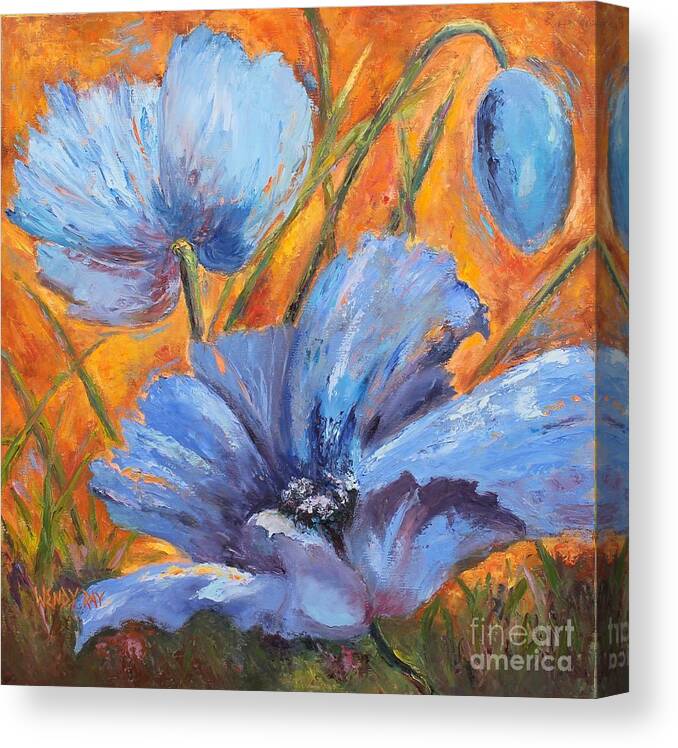 Blue Poppies Canvas Print featuring the painting Blue Poppies by Wendy Ray