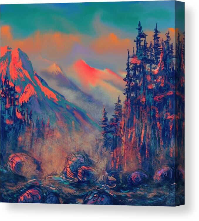 Mountains Canvas Print featuring the painting Blue Silence by Vit Nasonov
