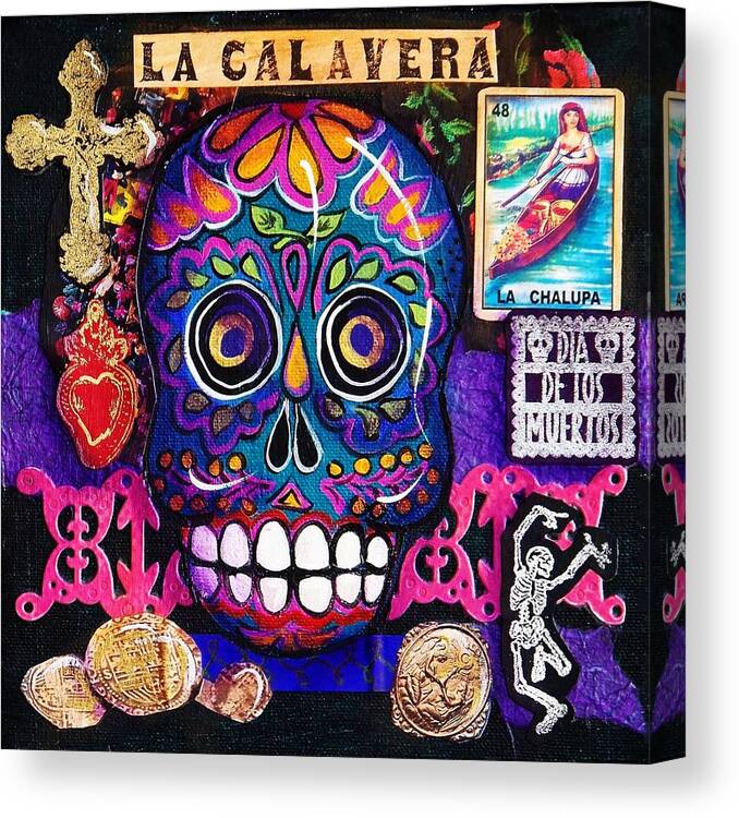 Skull Canvas Print featuring the mixed media Blue Skull by Candy Mayer