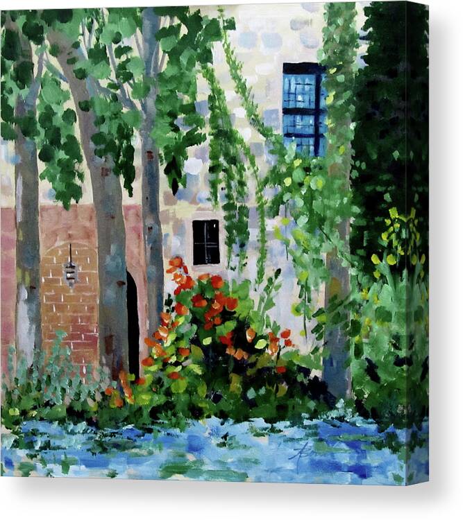 Windows Canvas Print featuring the painting Blue Window by Adele Bower
