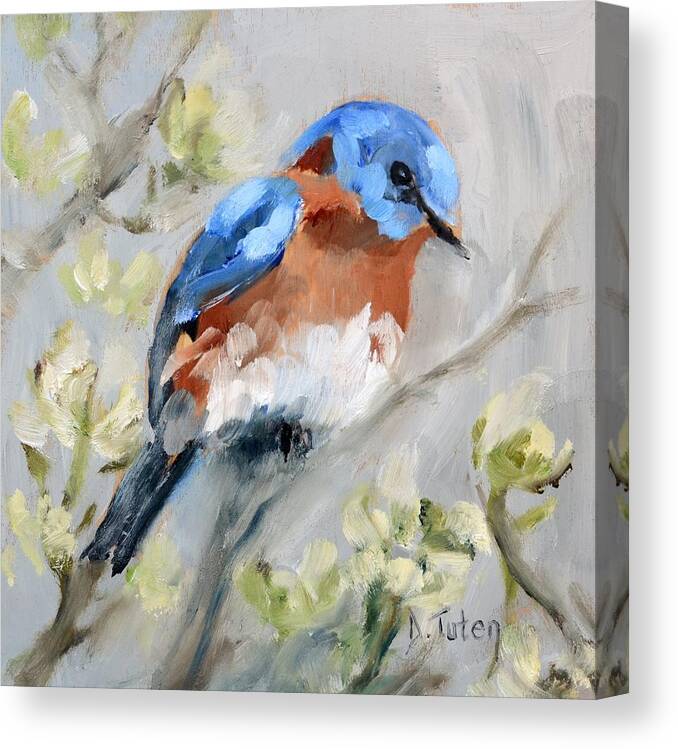 Painting Canvas Print featuring the painting Bluebird on Dogwood by Donna Tuten