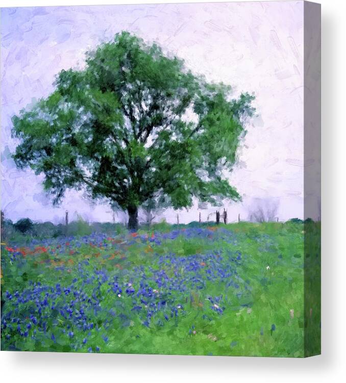 Bluebonnets Canvas Print featuring the digital art Bluebonnet Tree by Gary Grayson