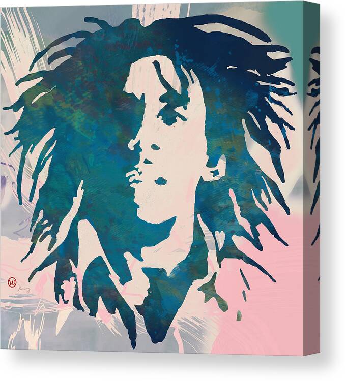 Bob Marley Art Drawing Sketch Portrait Canvas Print featuring the drawing Bob Marley stylised pop art poser by Kim Wang