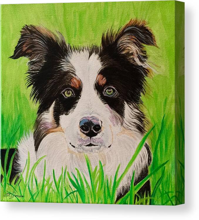 Border Collie Canvas Print featuring the painting Bordering on Paradise by Sonja Jones