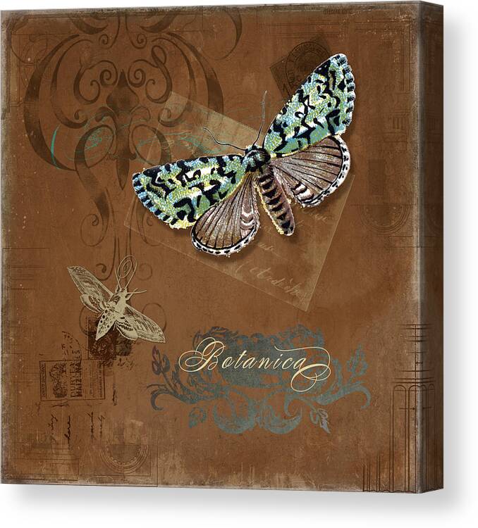 Vintage Ephemera Canvas Print featuring the digital art Botanica Vintage Butterflies n Moths Collage 1 by Audrey Jeanne Roberts