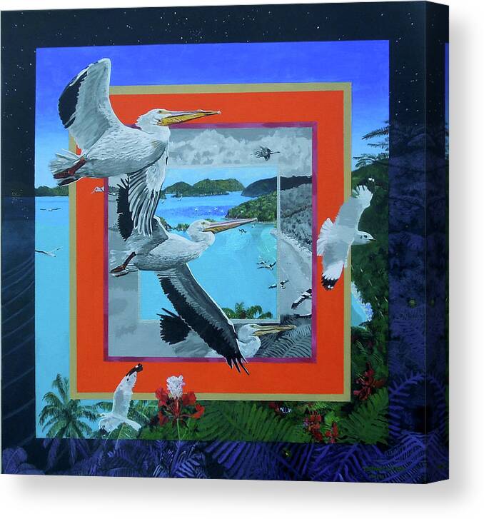 Pelicans Canvas Print featuring the painting Boundary Series XVII by Thomas Stead