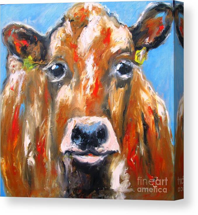 Cow Canvas Print featuring the painting Bovine Cow Available As A Largewall Art Print On Stretched Canvas by Mary Cahalan Lee - aka PIXI